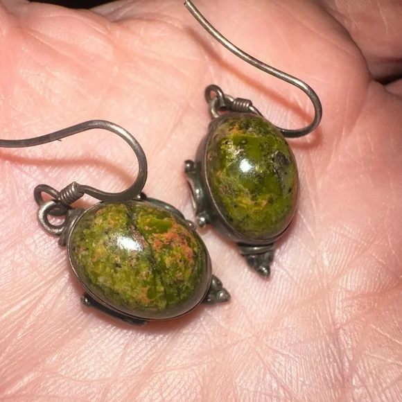 Sterling & Unakite Stone Earrings - Picture 6 of 6